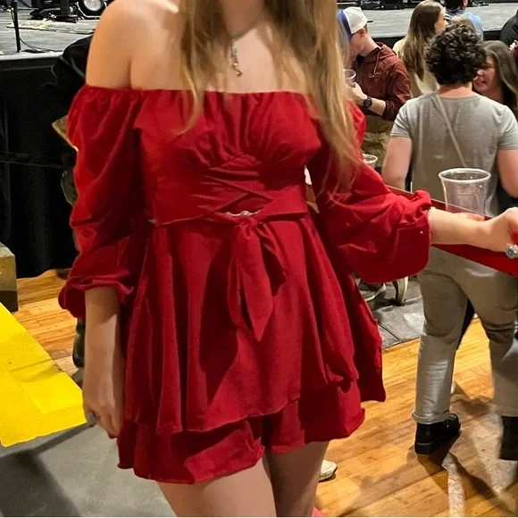 Red Ruffled Romper - Picture 1 of 4